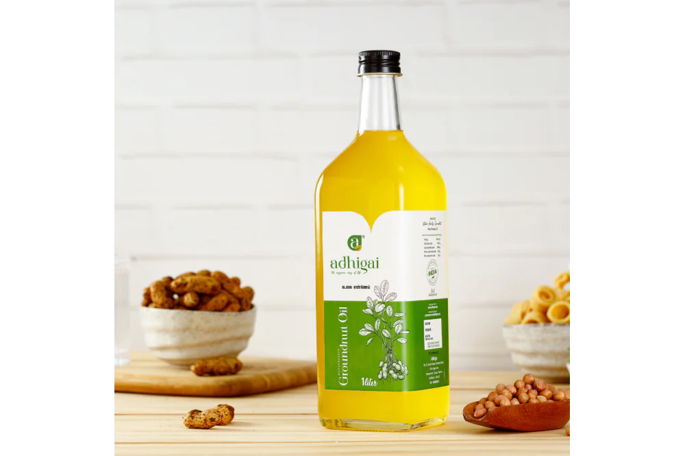 Wood Pressed Groundnut Oil Glass Bottle